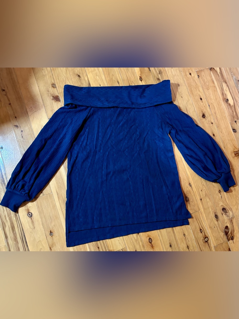 by Anthropologie Blue Textured Cowl Neck Pullover Top Sz M Long Sleeve OBI410738